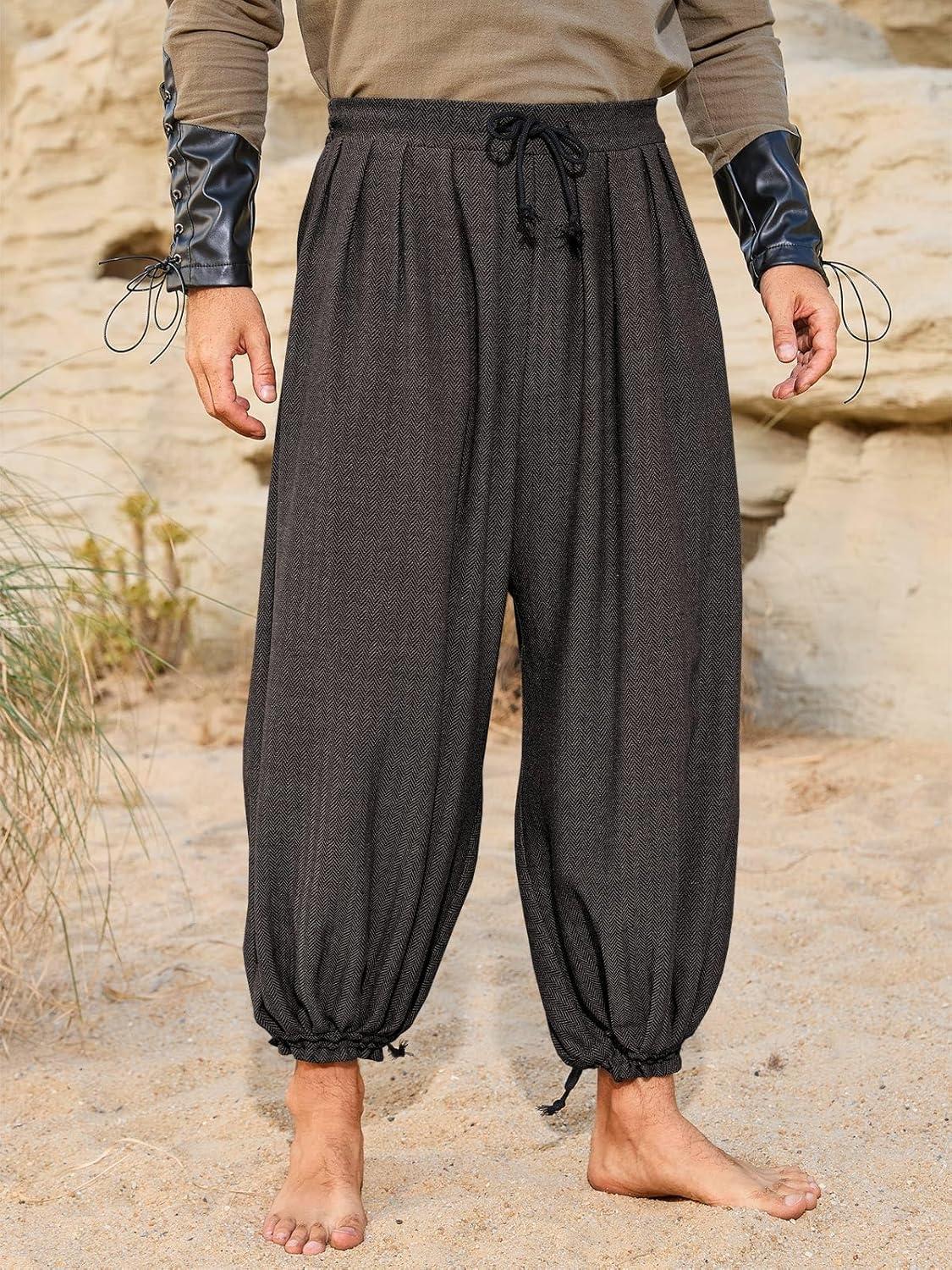 imageRuncati Mens Medieval Renaissance Pants Viking Navigator Baggy Harem Pants Pirate Halloween Retro Costume TrousersBlack