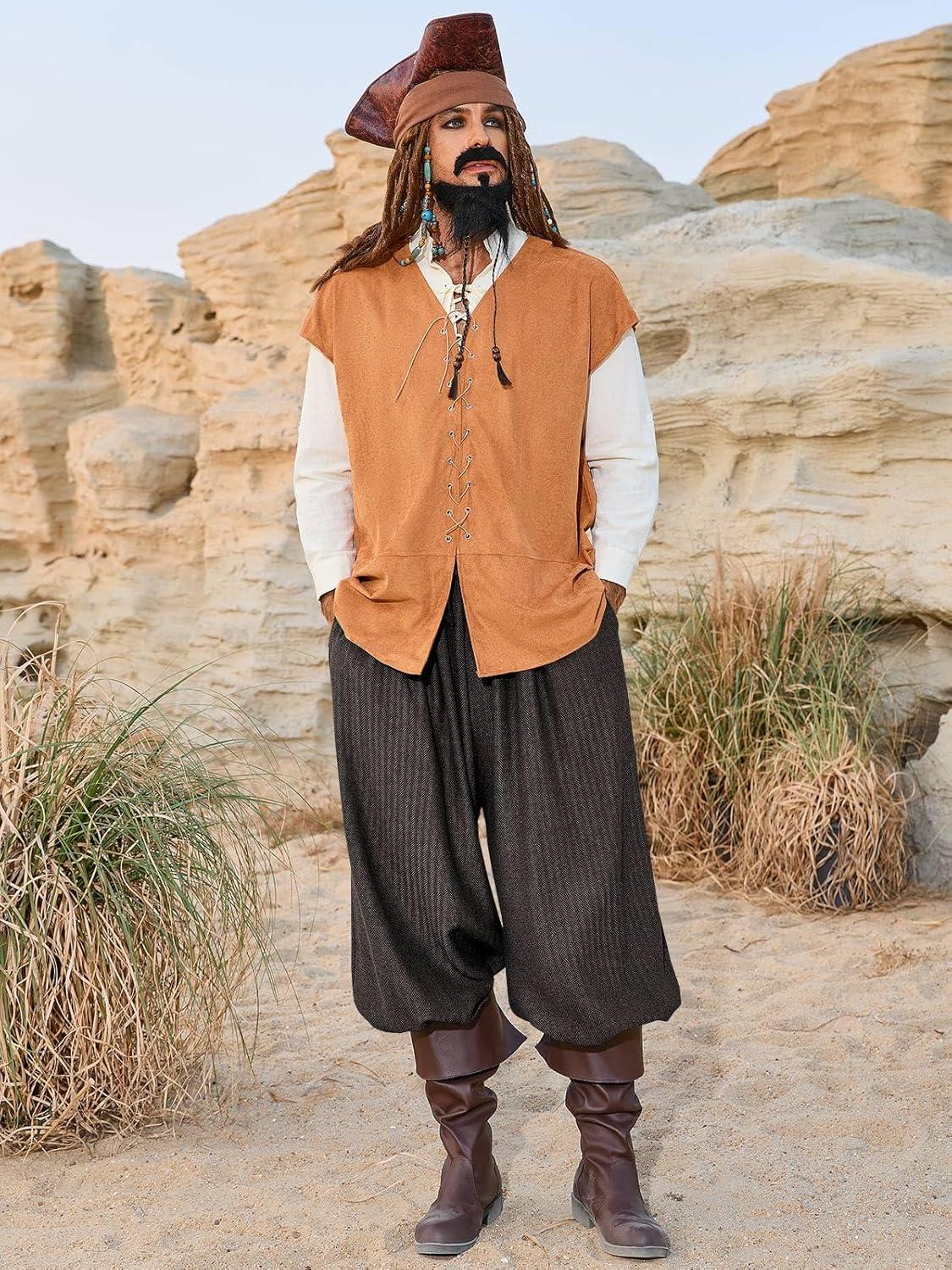 imageRuncati Mens Medieval Renaissance Pants Viking Navigator Baggy Harem Pants Pirate Halloween Retro Costume TrousersBlack