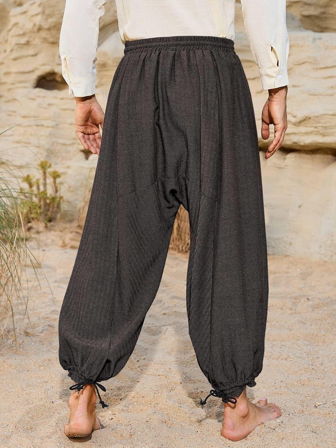 imageRuncati Mens Medieval Renaissance Pants Viking Navigator Baggy Harem Pants Pirate Halloween Retro Costume TrousersBlack