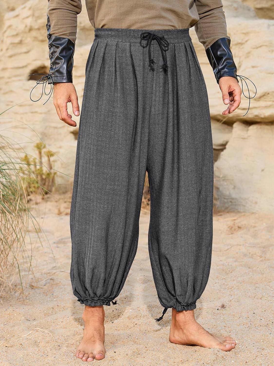 imageRuncati Mens Medieval Renaissance Pants Viking Navigator Baggy Harem Pants Pirate Halloween Retro Costume TrousersDark Grey