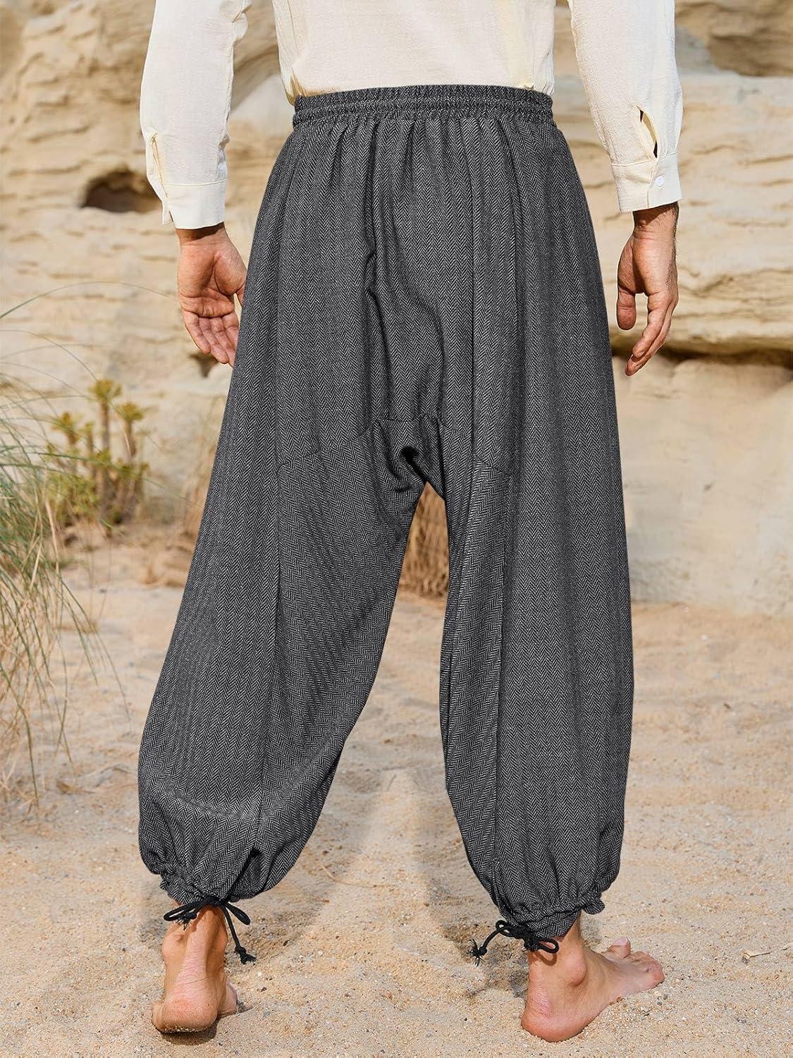 imageRuncati Mens Medieval Renaissance Pants Viking Navigator Baggy Harem Pants Pirate Halloween Retro Costume TrousersDark Grey