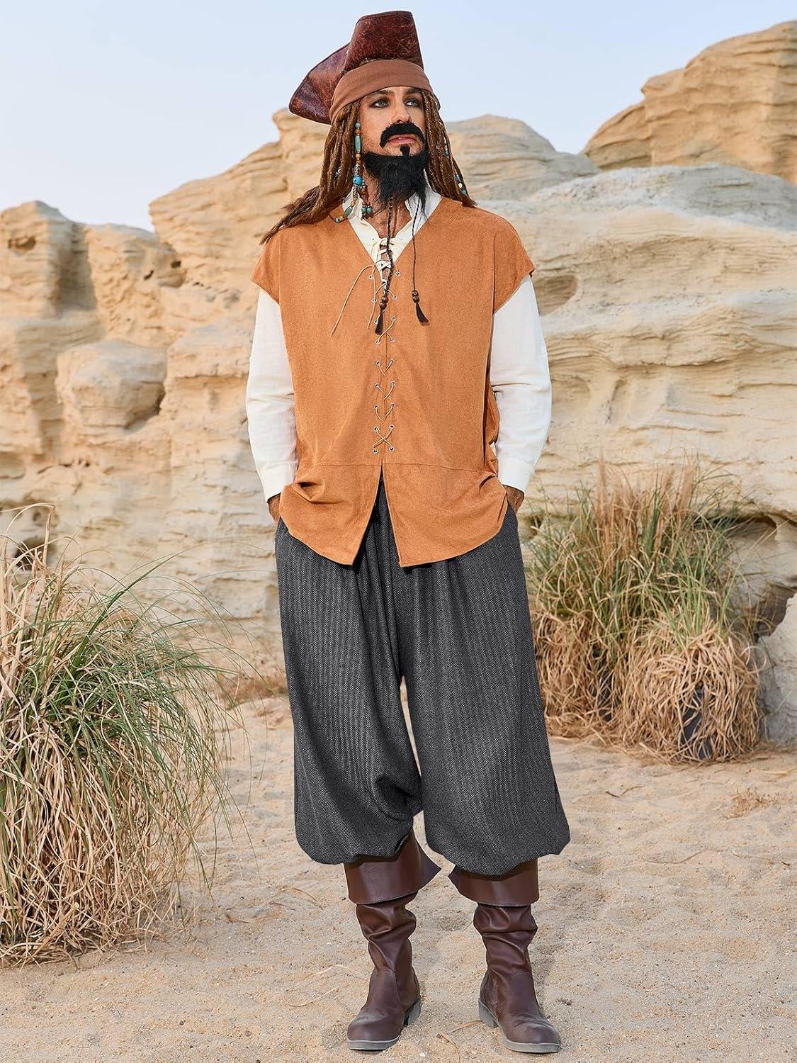 imageRuncati Mens Medieval Renaissance Pants Viking Navigator Baggy Harem Pants Pirate Halloween Retro Costume TrousersDark Grey