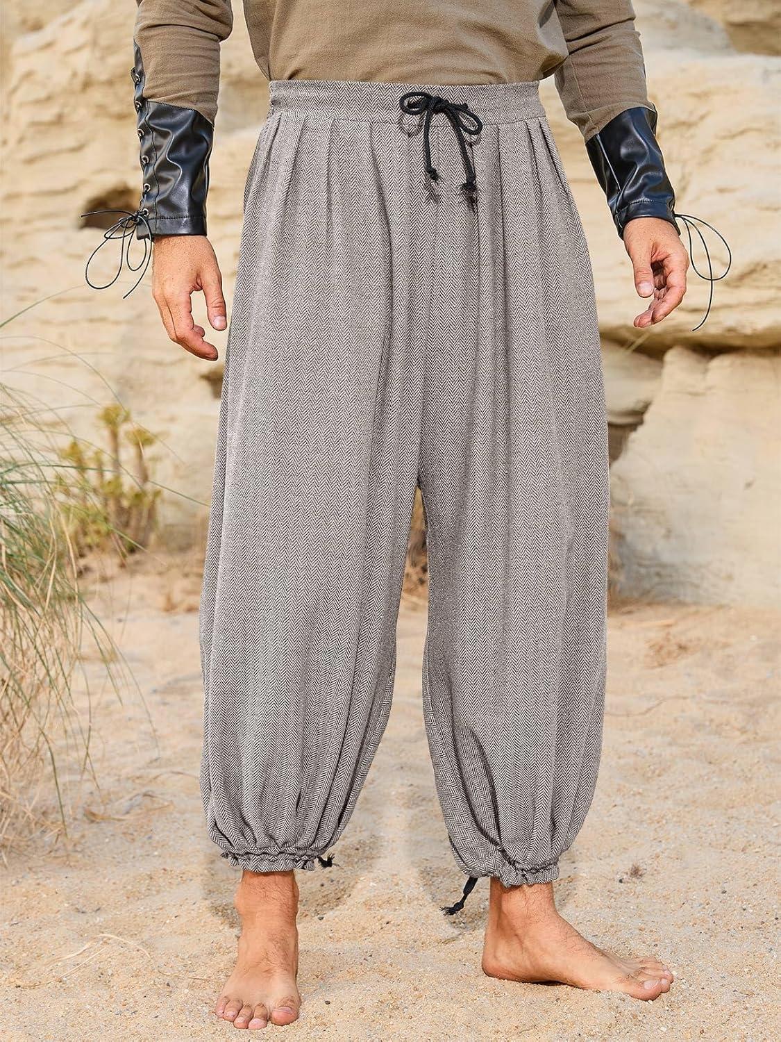 imageRuncati Mens Medieval Renaissance Pants Viking Navigator Baggy Harem Pants Pirate Halloween Retro Costume TrousersKhaki