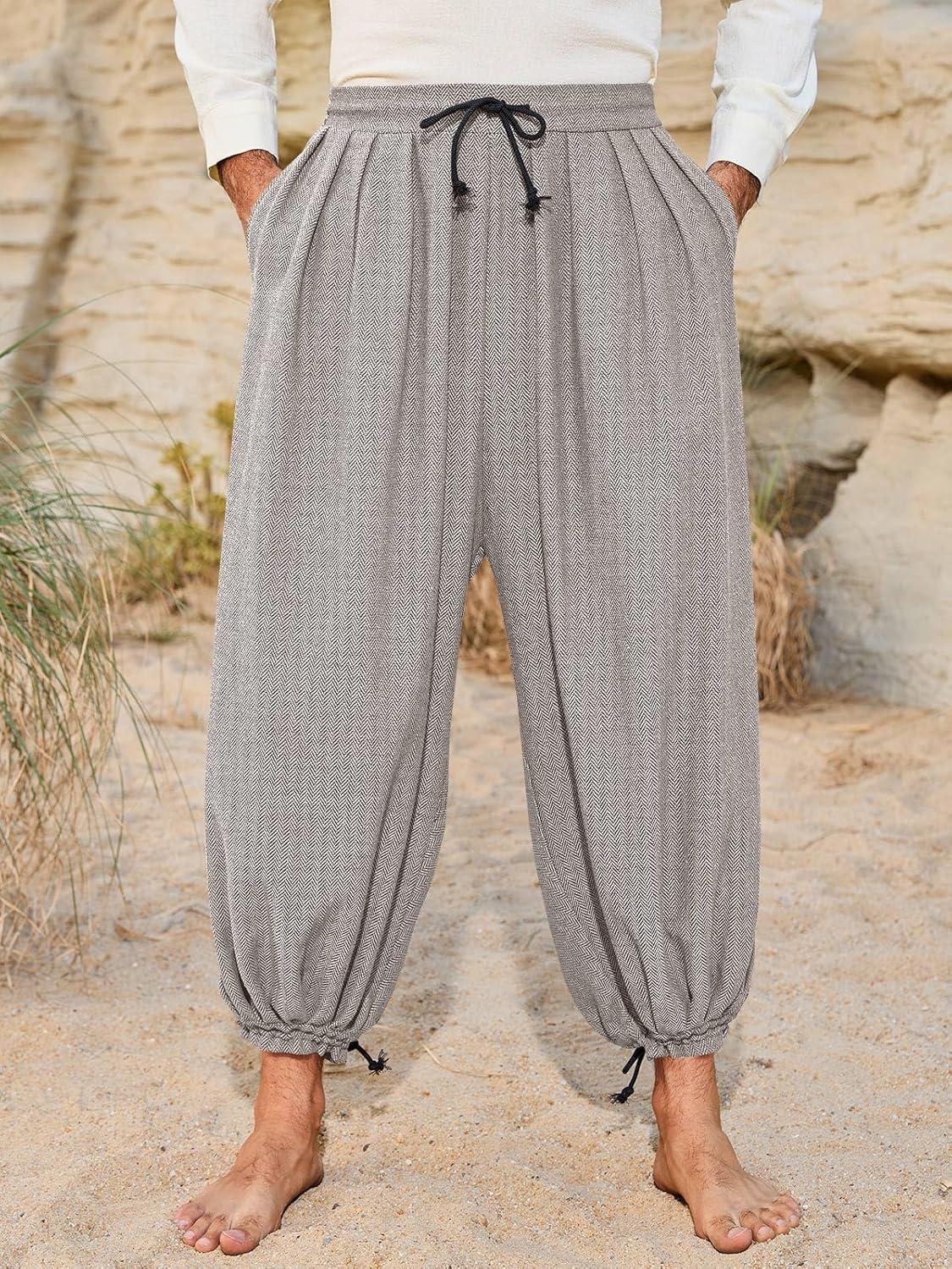 imageRuncati Mens Medieval Renaissance Pants Viking Navigator Baggy Harem Pants Pirate Halloween Retro Costume TrousersKhaki
