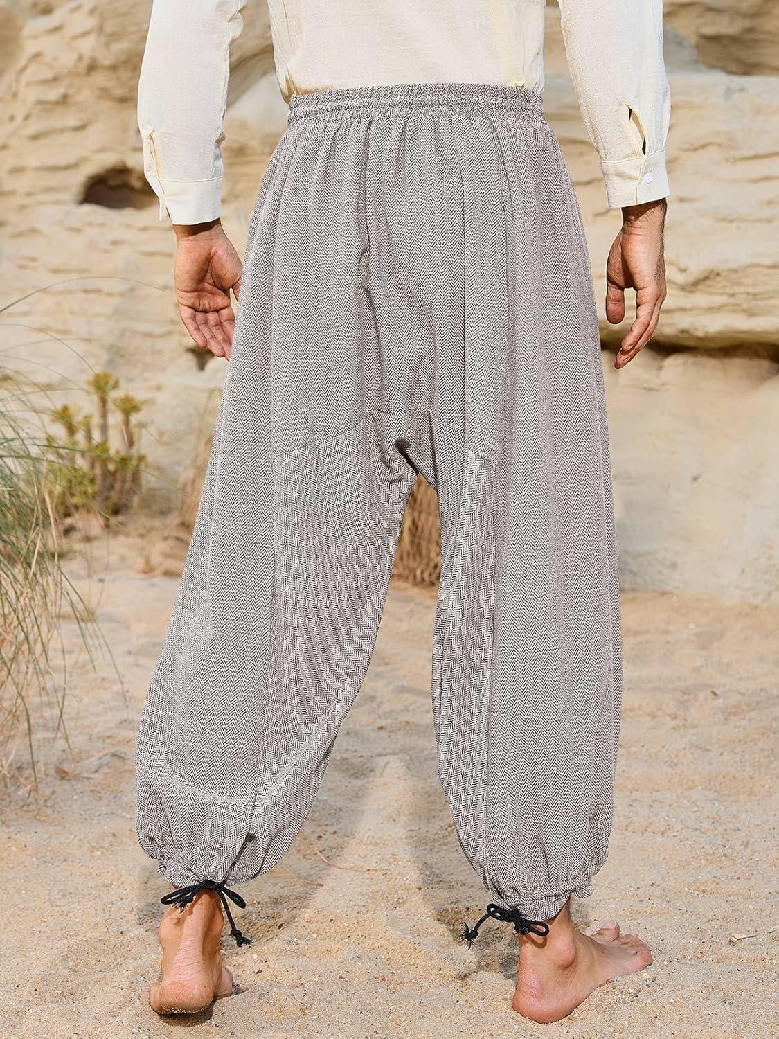 imageRuncati Mens Medieval Renaissance Pants Viking Navigator Baggy Harem Pants Pirate Halloween Retro Costume TrousersKhaki