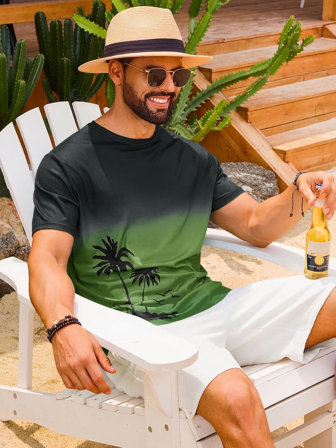 imageRuncati Mens Short Sleeve TShirts Casual Graphic Gradient Printed Tee Crewneck Summer Beach Hawaiian Vintage ShirtsArmy Green