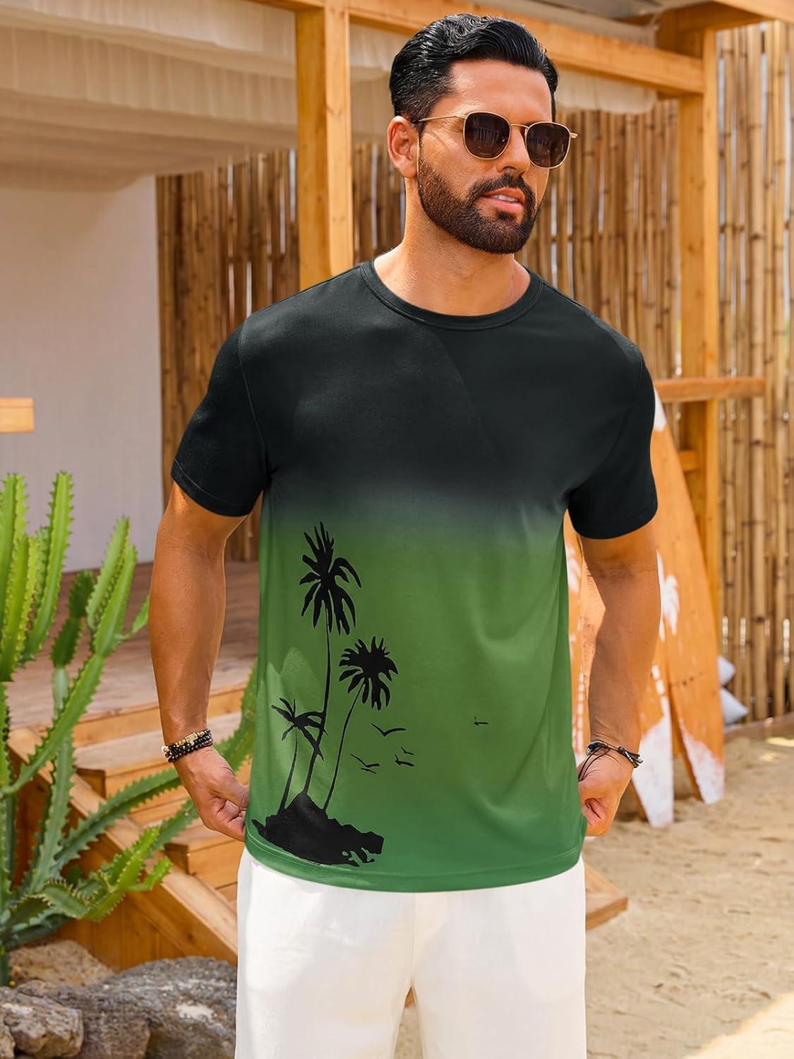 imageRuncati Mens Short Sleeve TShirts Casual Graphic Gradient Printed Tee Crewneck Summer Beach Hawaiian Vintage ShirtsArmy Green