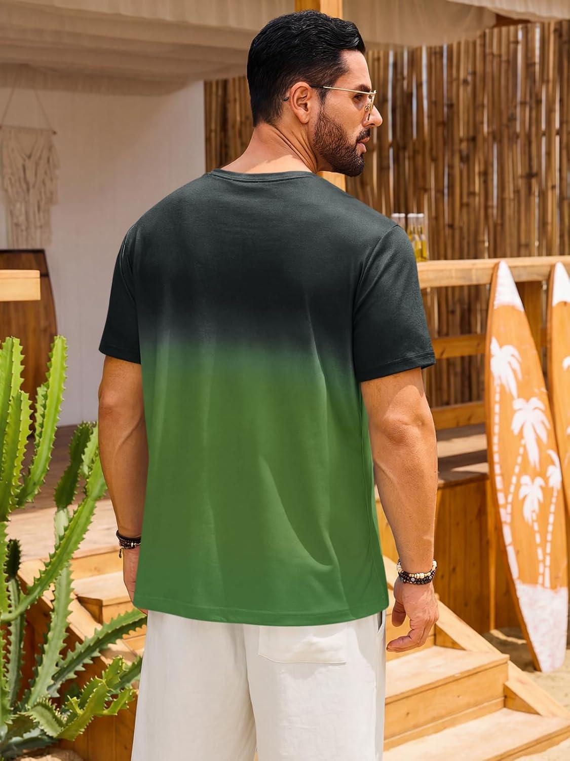 imageRuncati Mens Short Sleeve TShirts Casual Graphic Gradient Printed Tee Crewneck Summer Beach Hawaiian Vintage ShirtsArmy Green