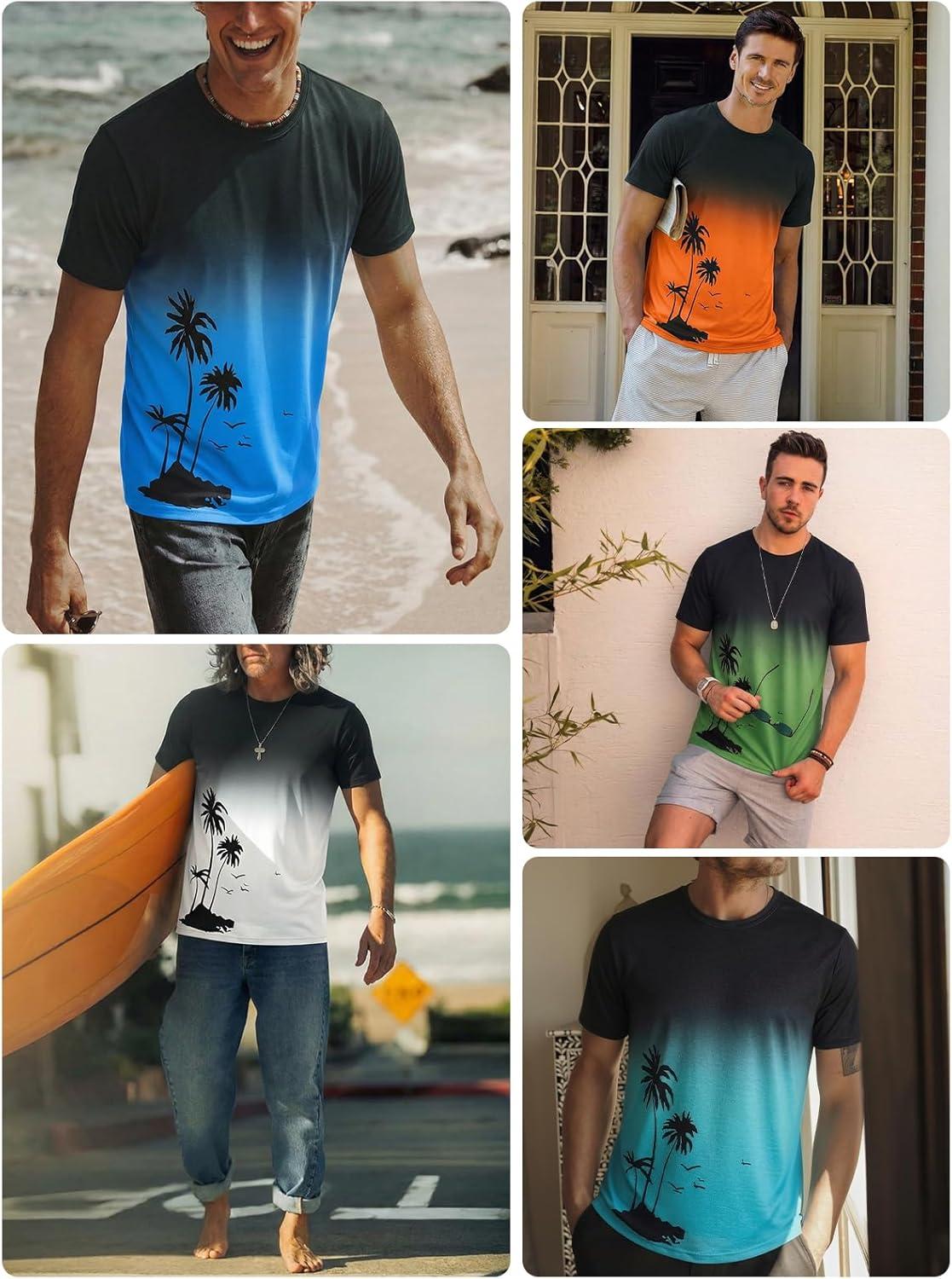 imageRuncati Mens Short Sleeve TShirts Casual Graphic Gradient Printed Tee Crewneck Summer Beach Hawaiian Vintage ShirtsBlue