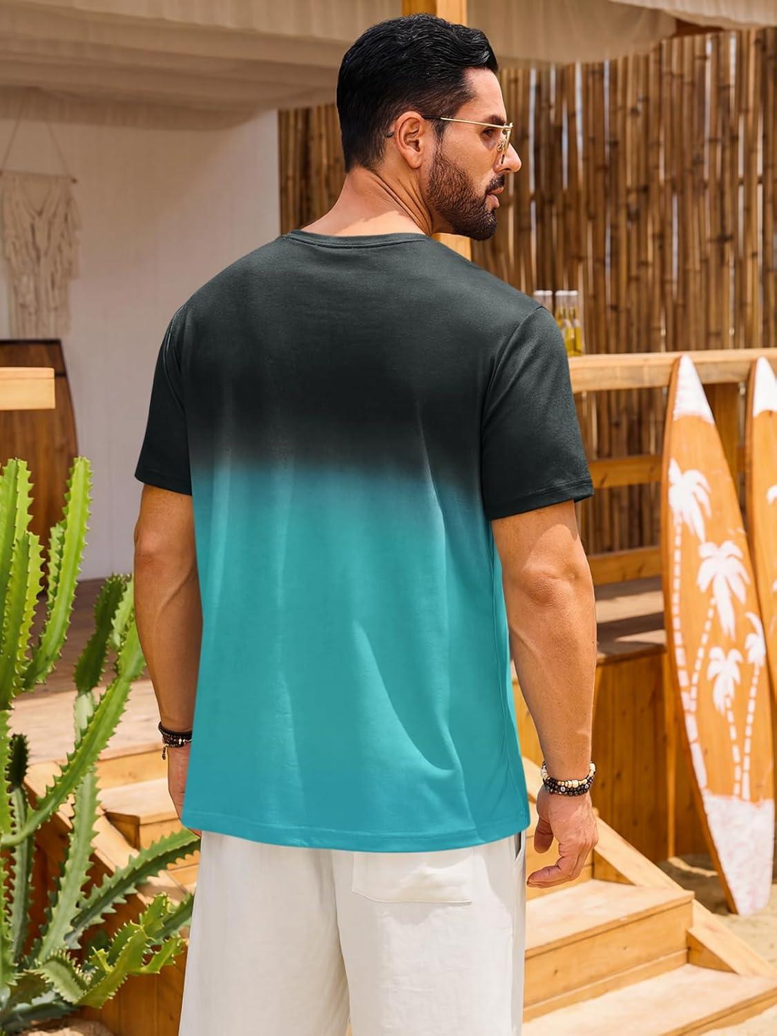 imageRuncati Mens Short Sleeve TShirts Casual Graphic Gradient Printed Tee Crewneck Summer Beach Hawaiian Vintage ShirtsLake Green