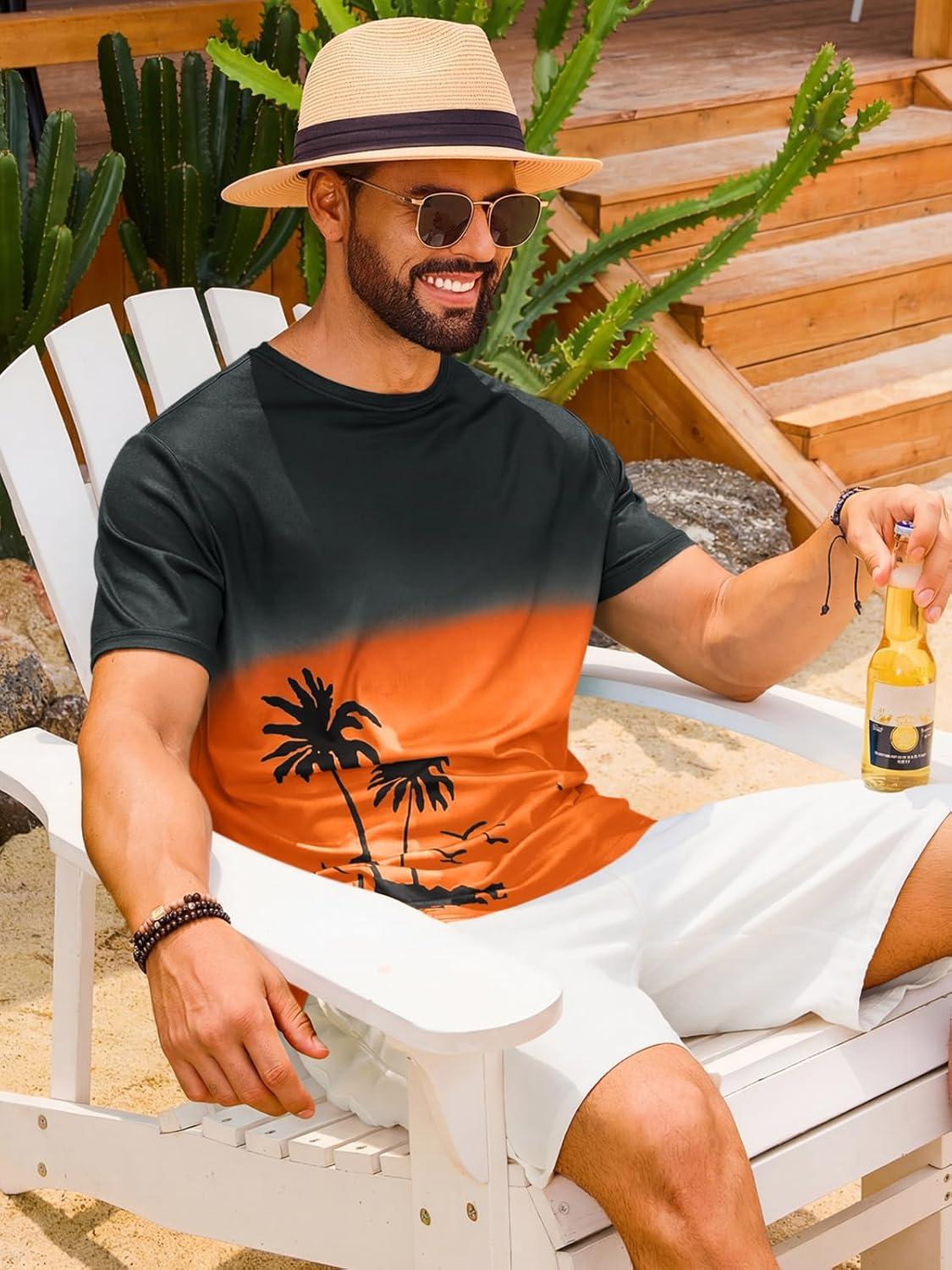 imageRuncati Mens Short Sleeve TShirts Casual Graphic Gradient Printed Tee Crewneck Summer Beach Hawaiian Vintage ShirtsOrange