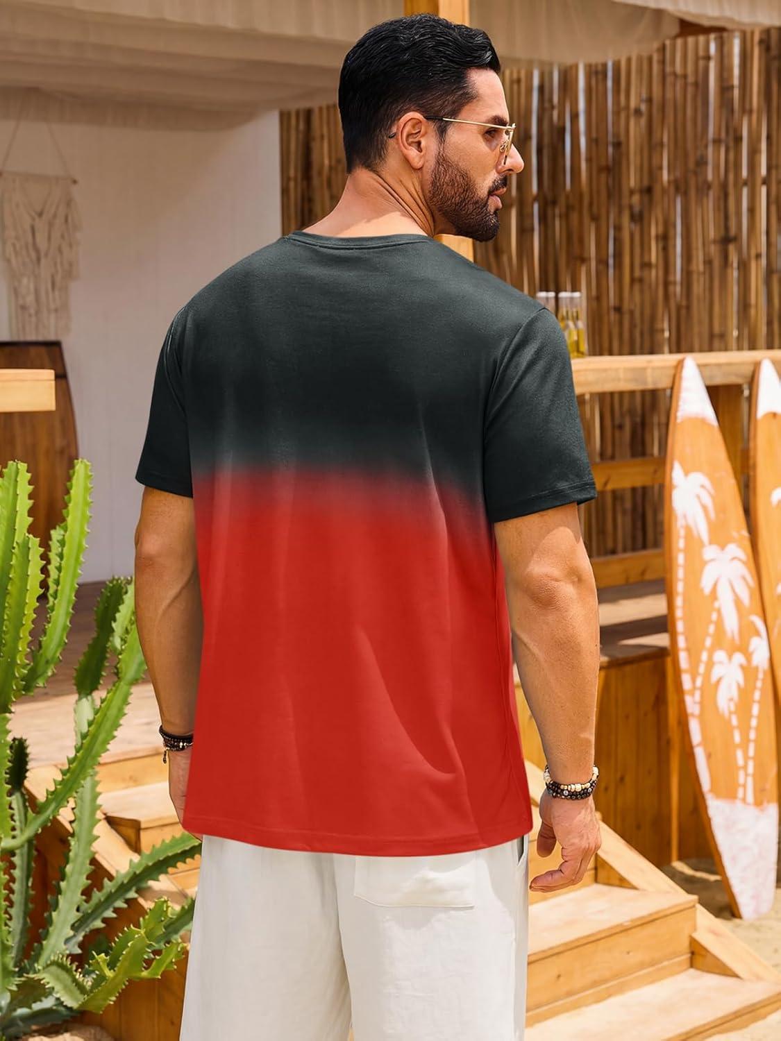 imageRuncati Mens Short Sleeve TShirts Casual Graphic Gradient Printed Tee Crewneck Summer Beach Hawaiian Vintage ShirtsRed