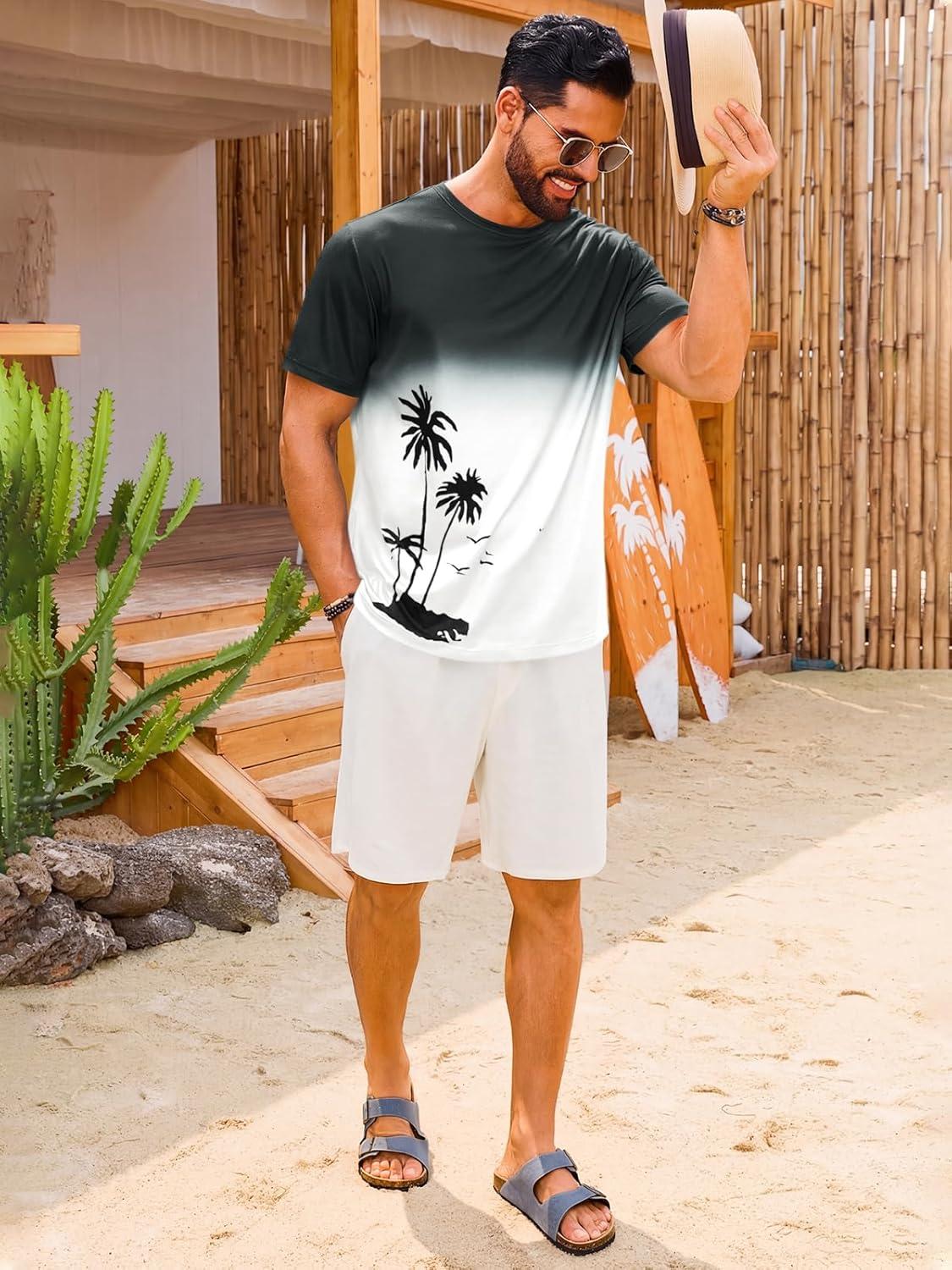 imageRuncati Mens Short Sleeve TShirts Casual Graphic Gradient Printed Tee Crewneck Summer Beach Hawaiian Vintage ShirtsWhite