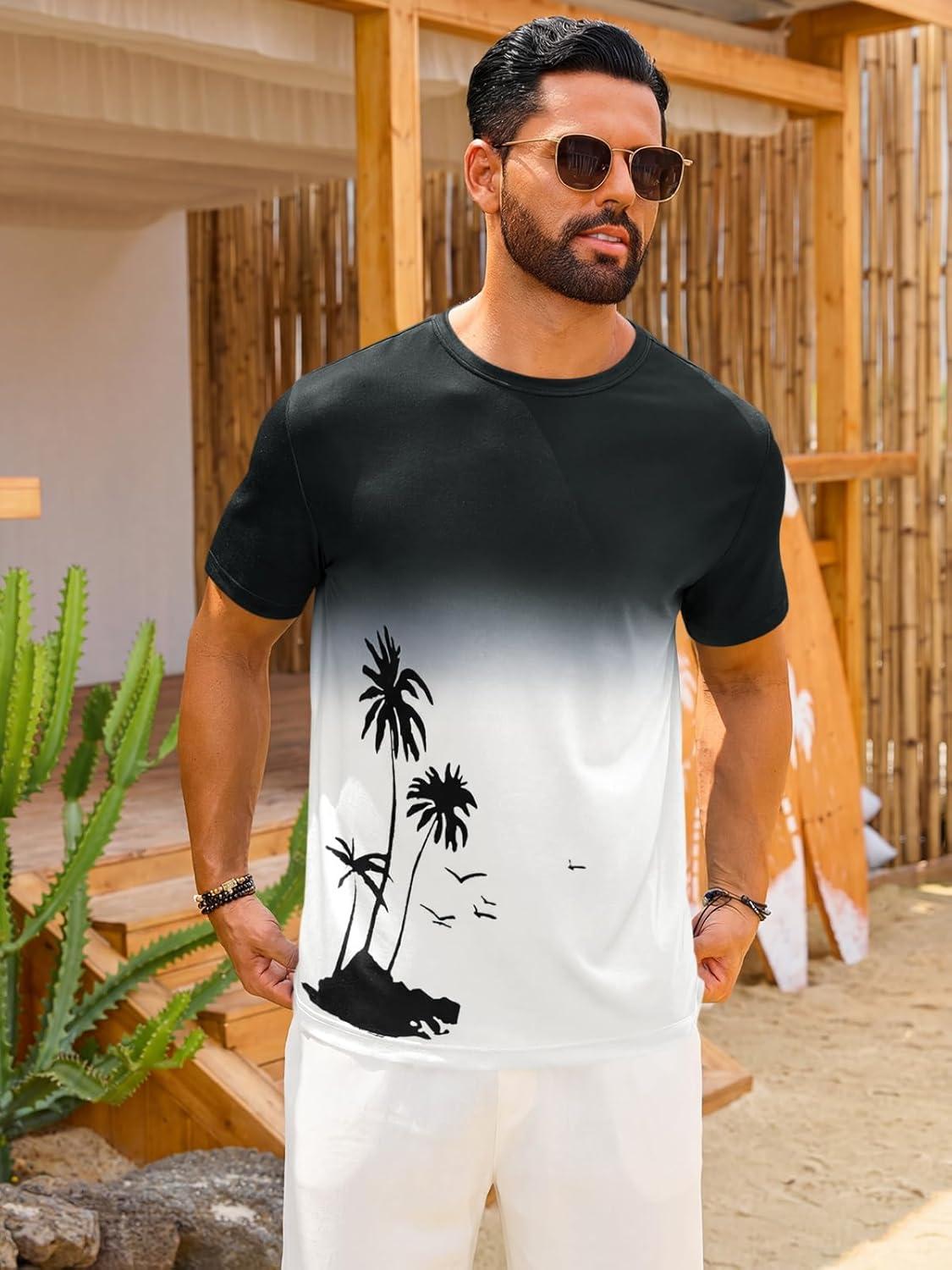 imageRuncati Mens Short Sleeve TShirts Casual Graphic Gradient Printed Tee Crewneck Summer Beach Hawaiian Vintage ShirtsWhite