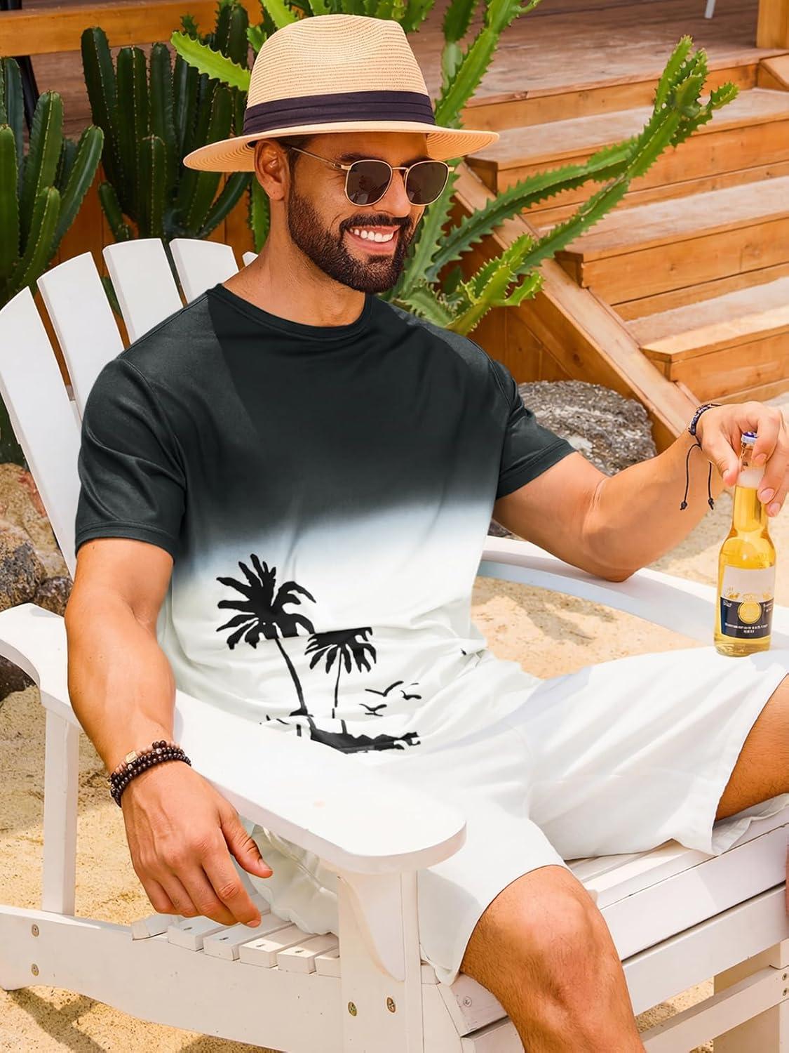 imageRuncati Mens Short Sleeve TShirts Casual Graphic Gradient Printed Tee Crewneck Summer Beach Hawaiian Vintage ShirtsWhite