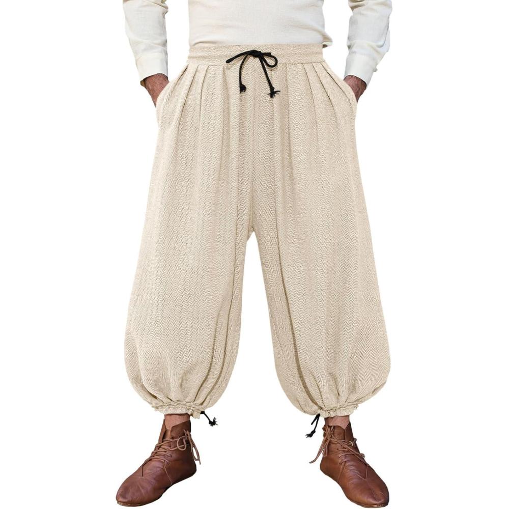 imageRuncati Mens Medieval Renaissance Pants Viking Navigator Baggy Harem Pants Pirate Halloween Retro Costume TrousersApricot