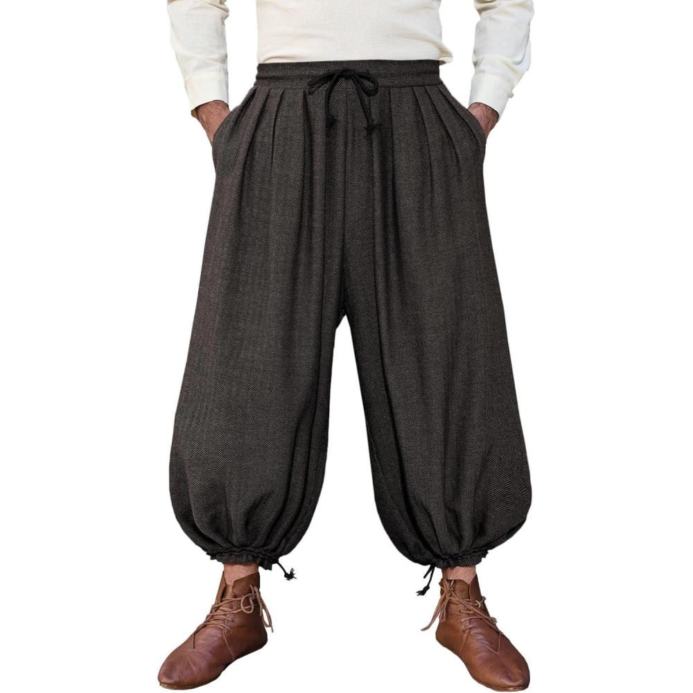 imageRuncati Mens Medieval Renaissance Pants Viking Navigator Baggy Harem Pants Pirate Halloween Retro Costume TrousersBlack