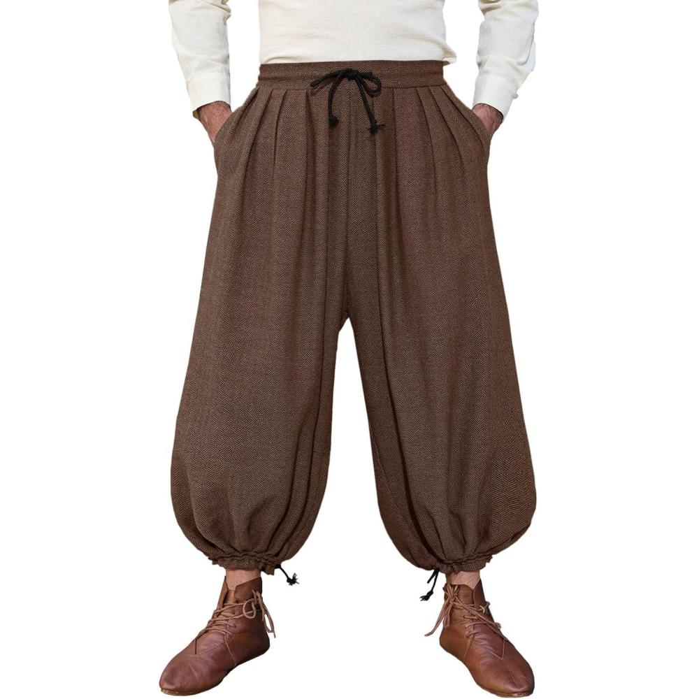 imageRuncati Mens Medieval Renaissance Pants Viking Navigator Baggy Harem Pants Pirate Halloween Retro Costume TrousersBrown