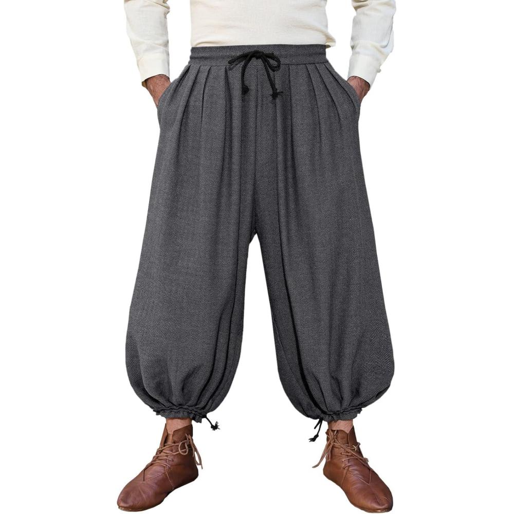 imageRuncati Mens Medieval Renaissance Pants Viking Navigator Baggy Harem Pants Pirate Halloween Retro Costume TrousersDark Grey