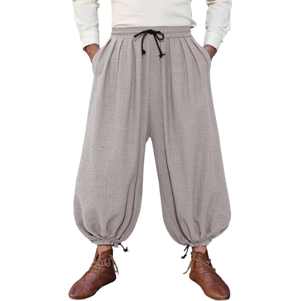 imageRuncati Mens Medieval Renaissance Pants Viking Navigator Baggy Harem Pants Pirate Halloween Retro Costume TrousersKhaki