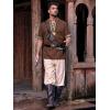 Runcati Mens Medieval Pirate Shirt Cotton Lace Up Renaissance Shirts Viking Retro Scottish Halloween Costume Tops(Coffee)