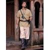 Runcati Mens Medieval Pirate Shirt Cotton Lace Up Renaissance Shirts Viking Retro Scottish Halloween Costume Tops(Khaki)