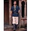 Runcati Mens Medieval Pirate Shirt Cotton Lace Up Renaissance Shirts Viking Retro Scottish Halloween Costume Tops(Navy)