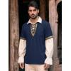 Runcati Mens Medieval Pirate Shirt Cotton Lace Up Renaissance Shirts Viking Retro Scottish Halloween Costume Tops(Navy)
