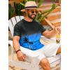 Runcati Mens Short Sleeve T-Shirts Casual Graphic Gradient Printed Tee Crewneck Summer Beach Hawaiian Vintage Shirts(Blue)