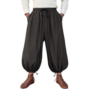 Runcati Mens Medieval Renaissance Pants Viking Navigator Baggy Harem Pants Pirate Halloween Retro Costume Trousers(Black)