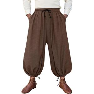 Runcati Mens Medieval Renaissance Pants Viking Navigator Baggy Harem Pants Pirate Halloween Retro Costume Trousers(Brown)