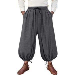 Runcati Mens Medieval Renaissance Pants Viking Navigator Baggy Harem Pants Pirate Halloween Retro Costume Trousers(Dark Grey)