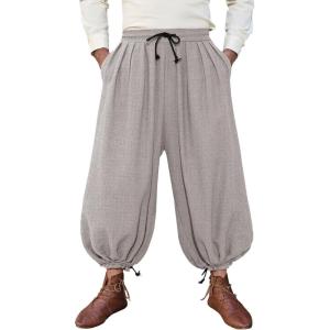 Runcati Mens Medieval Renaissance Pants Viking Navigator Baggy Harem Pants Pirate Halloween Retro Costume Trousers(Khaki)