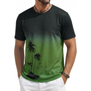 Runcati Mens Short Sleeve T-Shirts Casual Graphic Gradient Printed Tee Crewneck Summer Beach Hawaiian Vintage Shirts(Army Green)
