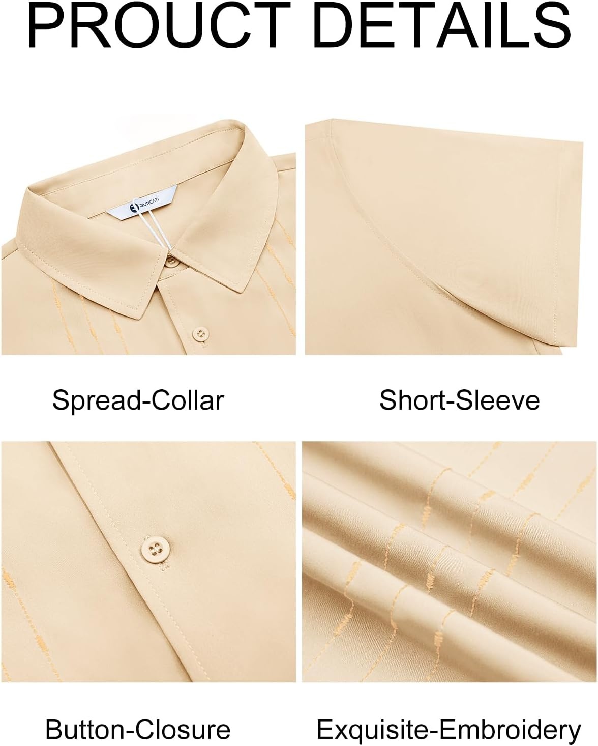 imageRuncati Mens Cuban Guayabera Shirt Short Sleeve Button Down Shirts Casual Linen Summer Beach Vacation TopsApricot