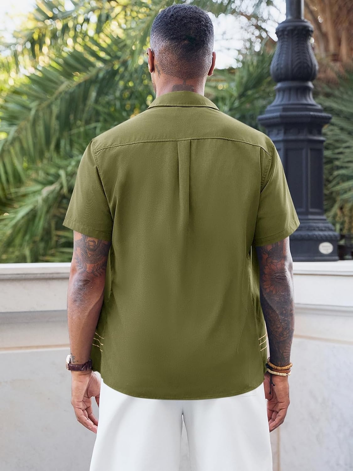 imageRuncati Mens Cuban Guayabera Shirt Short Sleeve Button Down Shirts Casual Linen Summer Beach Vacation TopsArmy Green