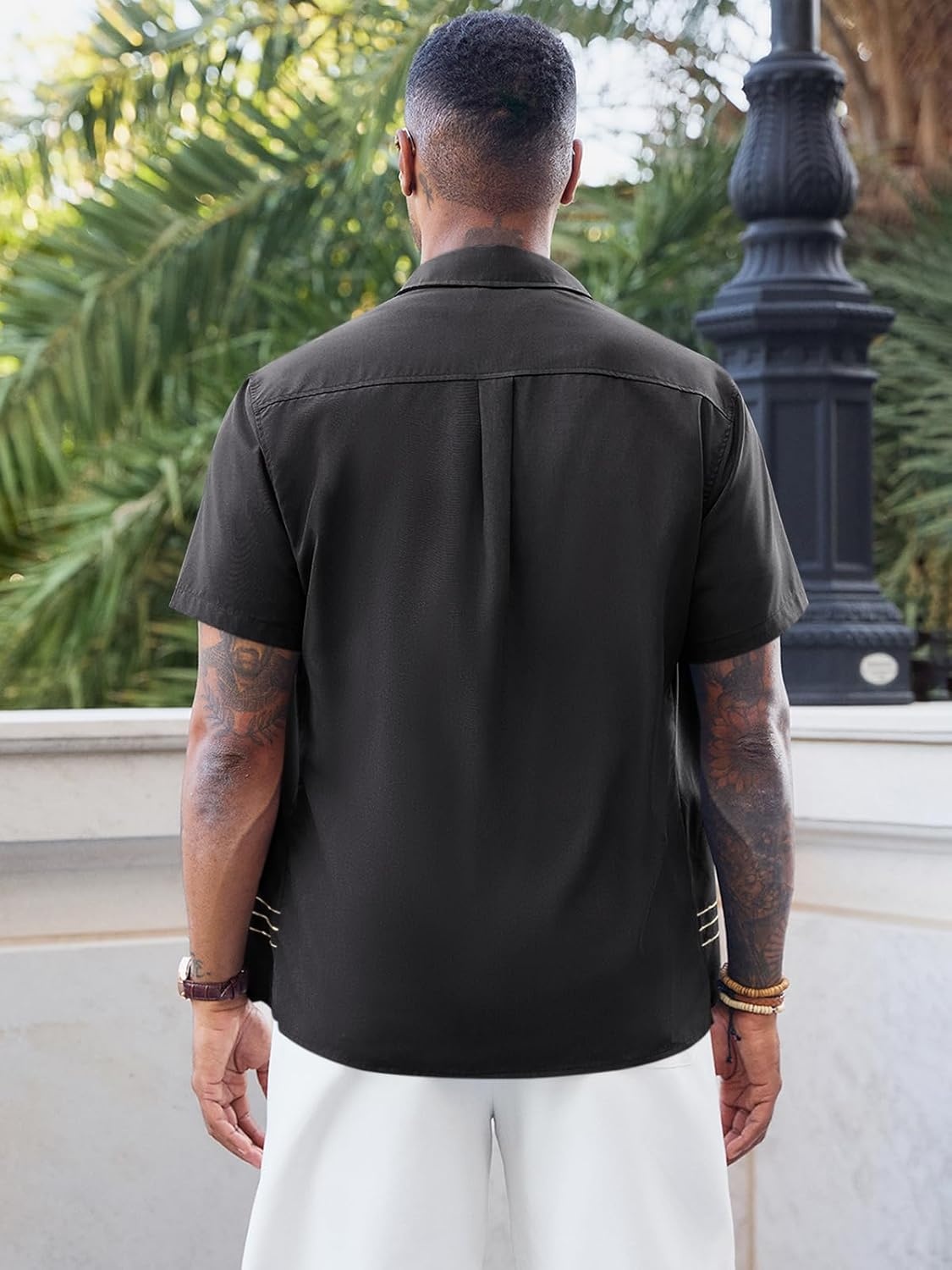 imageRuncati Mens Cuban Guayabera Shirt Short Sleeve Button Down Shirts Casual Linen Summer Beach Vacation TopsBlack