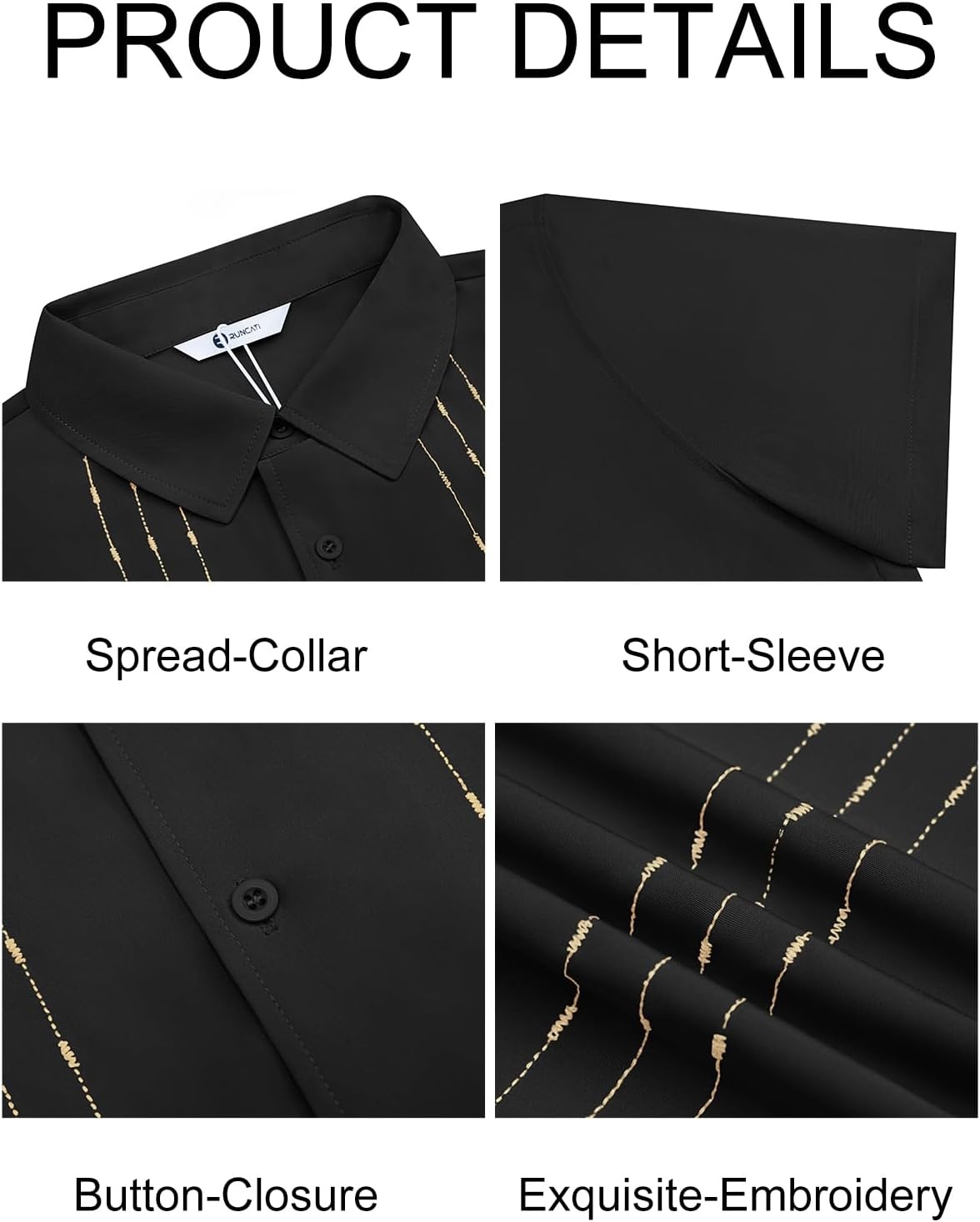 imageRuncati Mens Cuban Guayabera Shirt Short Sleeve Button Down Shirts Casual Linen Summer Beach Vacation TopsBlack