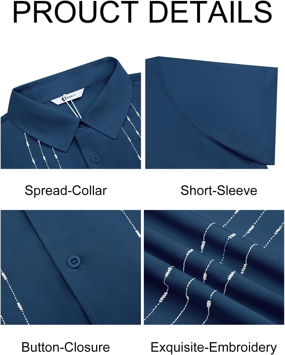 imageRuncati Mens Cuban Guayabera Shirt Short Sleeve Button Down Shirts Casual Linen Summer Beach Vacation TopsDark Blue