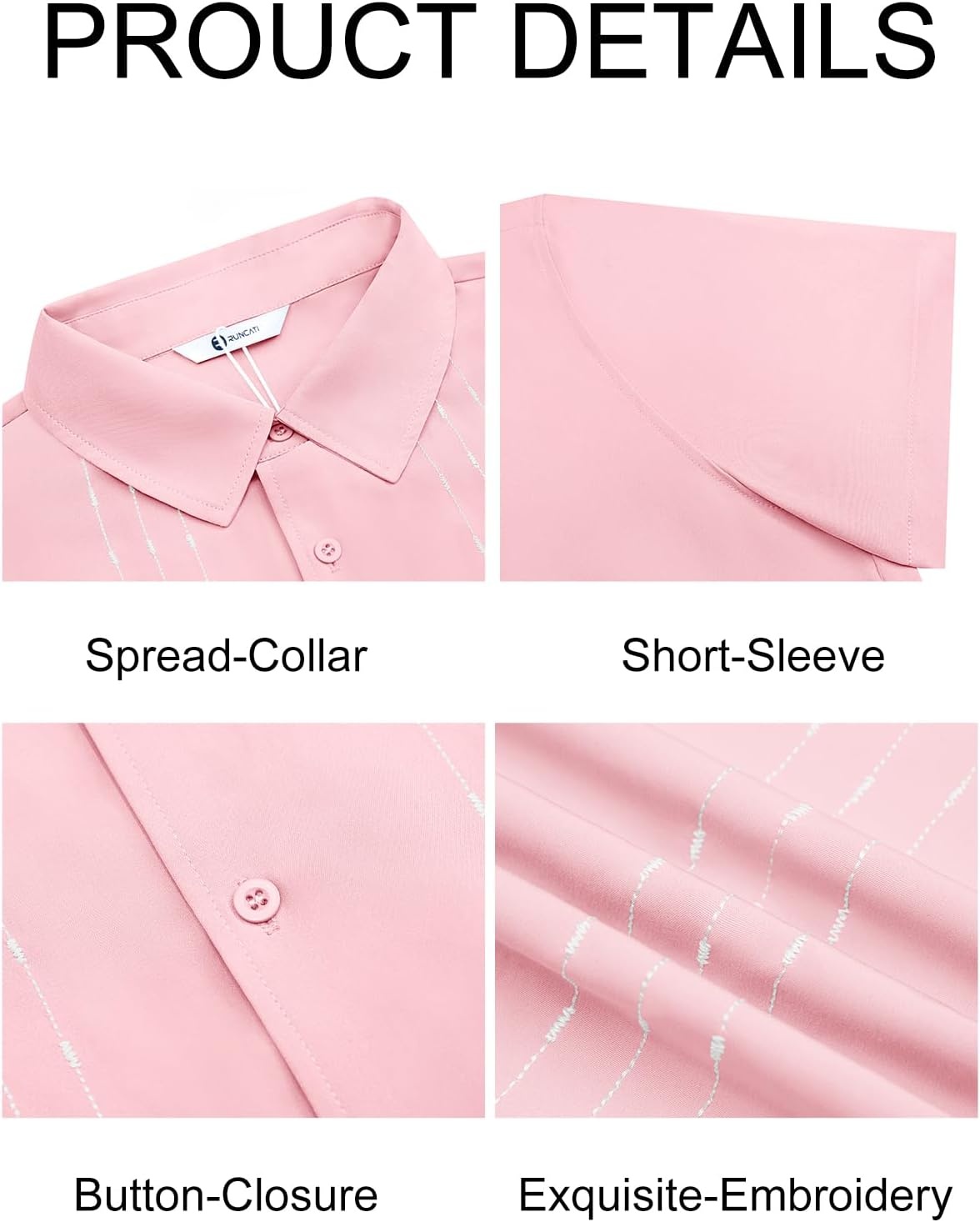 imageRuncati Mens Cuban Guayabera Shirt Short Sleeve Button Down Shirts Casual Linen Summer Beach Vacation TopsPink