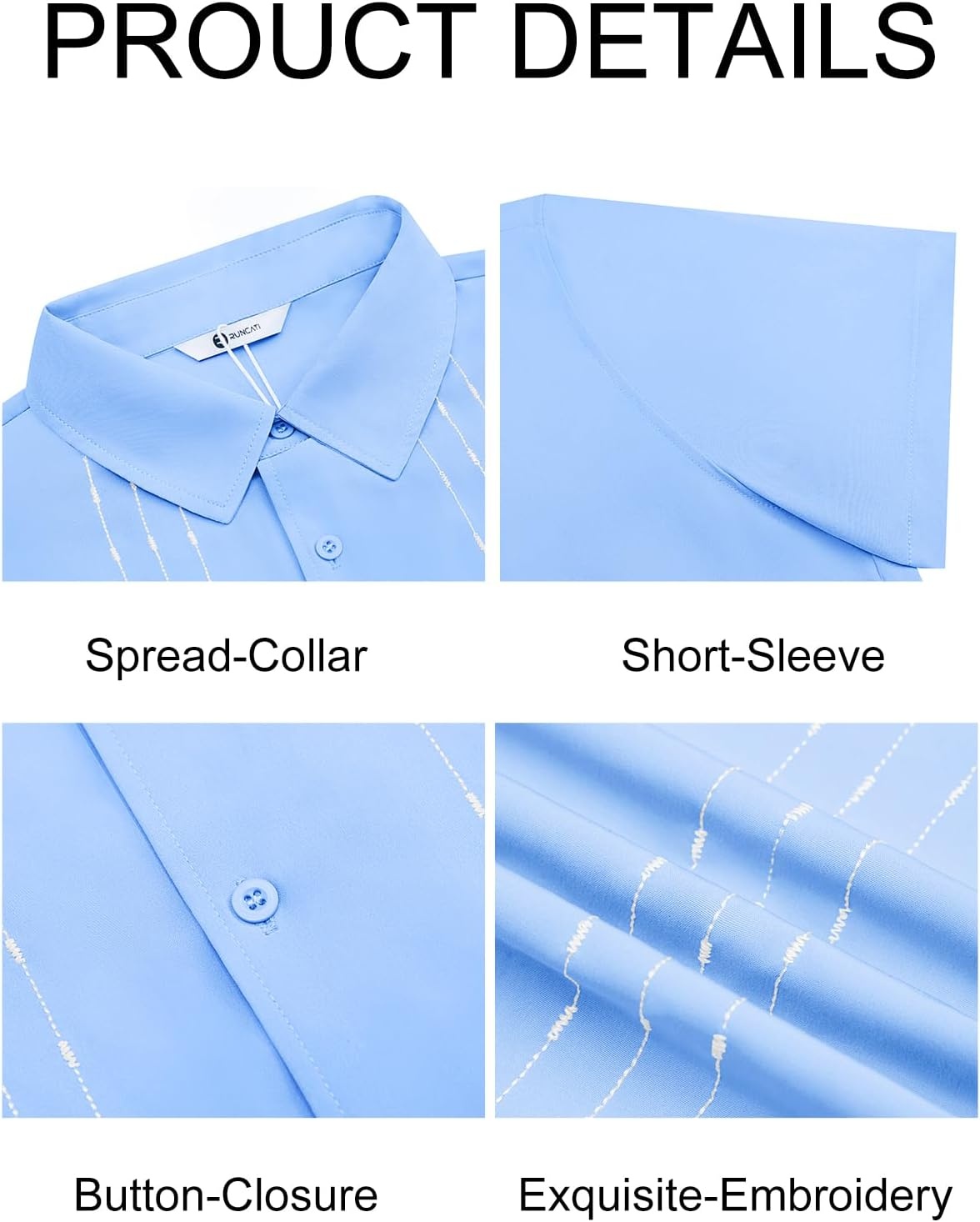 imageRuncati Mens Cuban Guayabera Shirt Short Sleeve Button Down Shirts Casual Linen Summer Beach Vacation TopsSky Blue