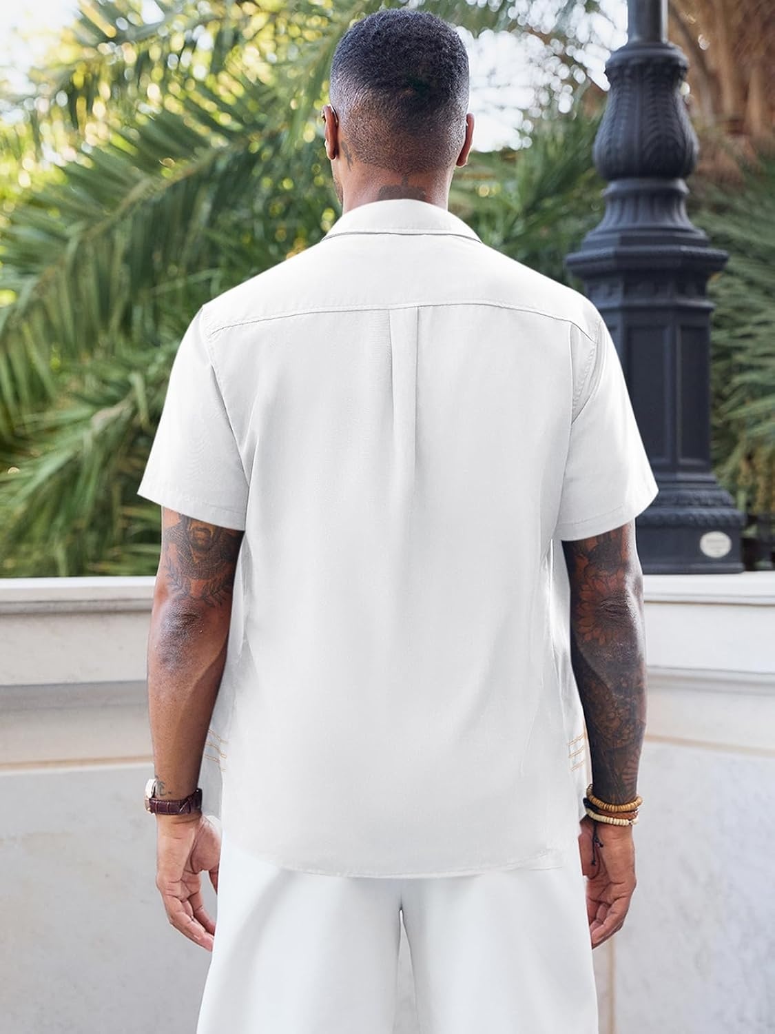 imageRuncati Mens Cuban Guayabera Shirt Short Sleeve Button Down Shirts Casual Linen Summer Beach Vacation TopsWhite
