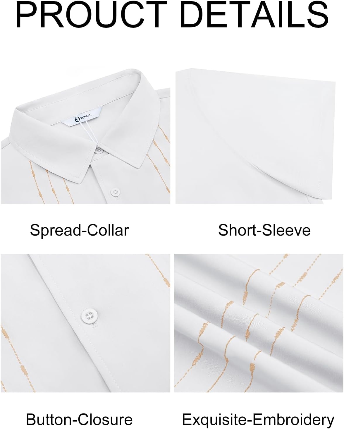 imageRuncati Mens Cuban Guayabera Shirt Short Sleeve Button Down Shirts Casual Linen Summer Beach Vacation TopsWhite