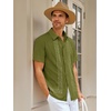 Runcati Mens Cuban Guayabera Shirt Short Sleeve Button Down Shirts Casual Linen Summer Beach Vacation Tops(Army Green)