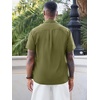 Runcati Mens Cuban Guayabera Shirt Short Sleeve Button Down Shirts Casual Linen Summer Beach Vacation Tops(Army Green)