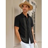 Runcati Mens Cuban Guayabera Shirt Short Sleeve Button Down Shirts Casual Linen Summer Beach Vacation Tops(Black)