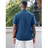Runcati Mens Cuban Guayabera Shirt Short Sleeve Button Down Shirts Casual Linen Summer Beach Vacation Tops(Dark Blue)