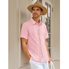 Runcati Mens Cuban Guayabera Shirt Short Sleeve Button Down Shirts Casual Linen Summer Beach Vacation Tops(Pink)