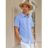 Runcati Mens Cuban Guayabera Shirt Short Sleeve Button Down Shirts Casual Linen Summer Beach Vacation Tops(Sky Blue)