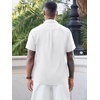 Runcati Mens Cuban Guayabera Shirt Short Sleeve Button Down Shirts Casual Linen Summer Beach Vacation Tops(White)